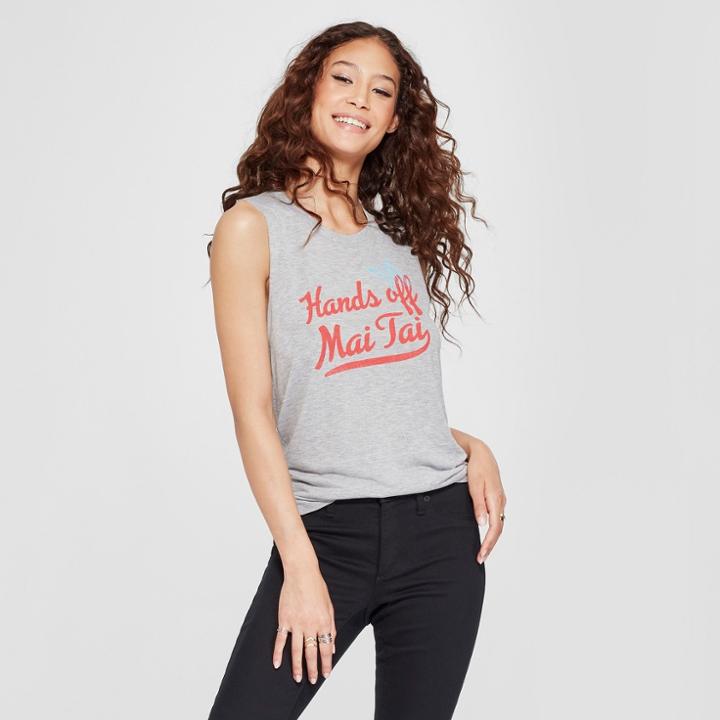 Women's Hands Off Mai Tai Graphic Tank Top - Awake Heather Gray