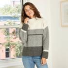 Women's Striped Mock Turtleneck Pullover Sweater - Universal Thread Gray