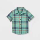 Toddler Boys' Plaid Woven Poplin Short Sleeve Button-down Shirt - Cat & Jack Green