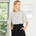 Women's Polka Dot Short Sleeve Woven T-shirt - A New Day White