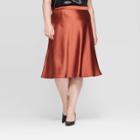Women's Plus Size Satin Midi Skirt - Ava & Viv Brown 3x, Women's,