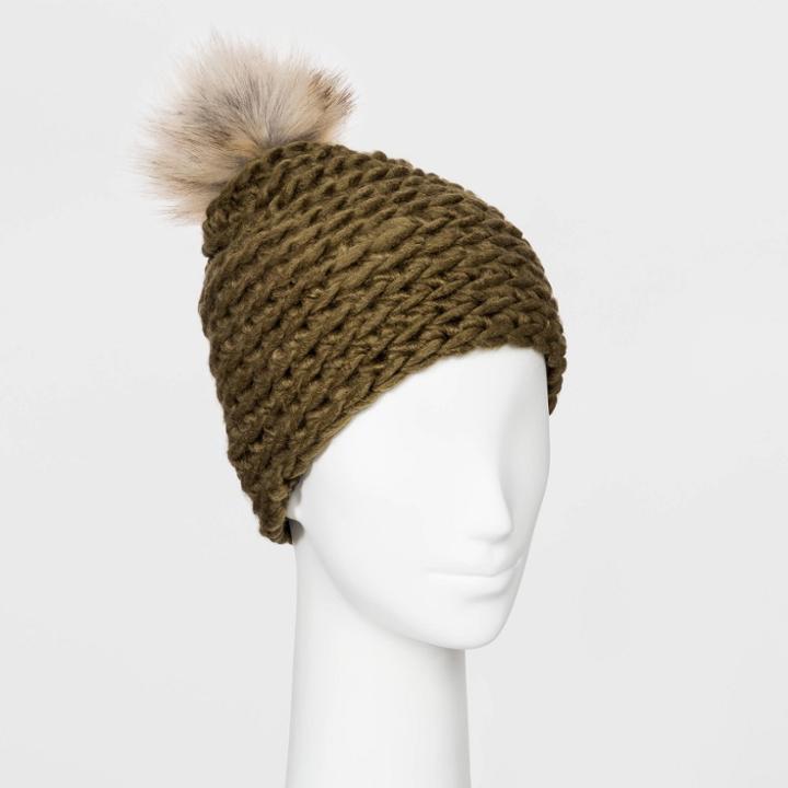 Women's Striped Beanie Hats - Universal Thread Olive One Size, Women's, Green