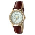 Peugeot Watches Women's Peugeot Multi-function Leather Strap Watch With Crystals From Swarovski Accents - Gold & Brown, Burgundy