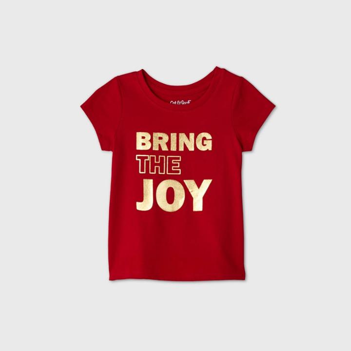 Toddler Girls' 'joy' With Shine Short Sleeve T-shirt - Cat & Jack Red