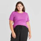 Women's Plus Size Short Sleeve Rib T-shirt - A New Day Purple