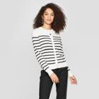 Women's Striped Long Sleeve Crewneck Cardigan - A New Day Cream/black (ivory/black)