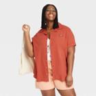 No Brand Pride Adult Plus Size Short Sleeve Woven Rainbow Patch Button-down