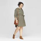 Women's Plus Size Long Sleeve Collared Shirtdress - Universal Thread Olive (green)
