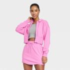 Women's Full Zip French Terry Cropped Hooded Sweatshirt - Joylab Berry Pink