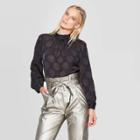 Women's Long Sleeve Mock Turtleneck Pleated Button Blouse - Who What Wear Black