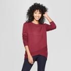 Women's Long Sleeve Cross-front Pullover - A New Day Burgundy (red)