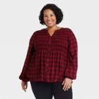 Women's Plus Size Long Sleeve Button-down Top - Knox Rose Red Plaid