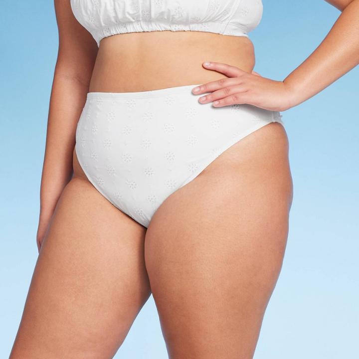 Women's Eyelette High Waist Ultra High Leg Extra Cheeky Bikini Bottom - Wild Fable White X