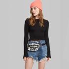 Women's Long Sleeve Crewneck Lettuce Hem Baby T-shirt - Wild Fable Black