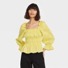 Women's Puff 3/4 Sleeve Smocked Peplum Top - Who What Wear Yellow