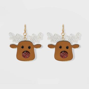 No Brand Holiday Novelty Reindeer Statement Earrings -