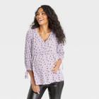 The Nines By Hatch Tie 3/4 Sleeve Crepe Maternity Blouse Lilac Floral Print Xs, Purple Floral Print