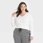 Women's Plus Size Long Sleeve V-neck Rib T-shirt - A New Day White