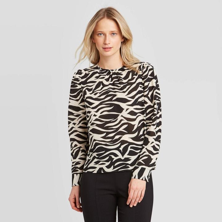 Women's Animal Print Puff Long Sleeve Blouse - Who What Wear Black/white