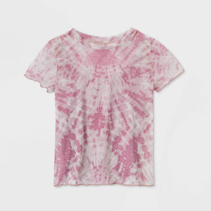 Girls' Tie-dye Lettuce Edge Mesh T-shirt - Art Class