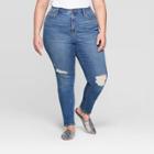 Women's Plus Size High-rise Distressed Cuffed Skinny Jeans - Universal Thread Medium Wash