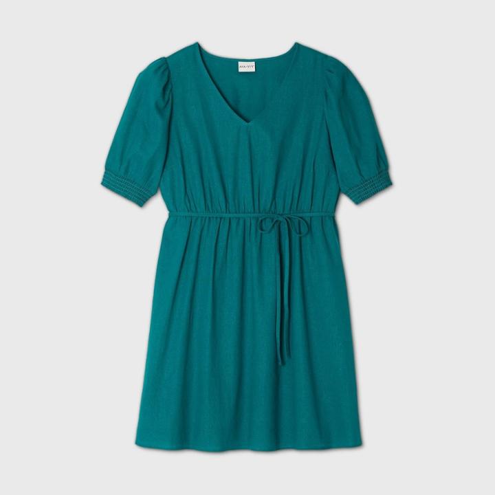 Women's Plus Size Short Sleeve Linen Dress - Ava & Viv Green X