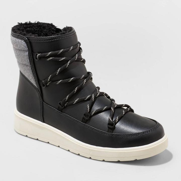 Women's Lena Puff Collar Lace-up Boots - Universal Thread Black