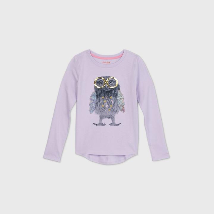 Girls' Long Sleeve Flip Sequin Owl T-shirt - Cat & Jack Violet