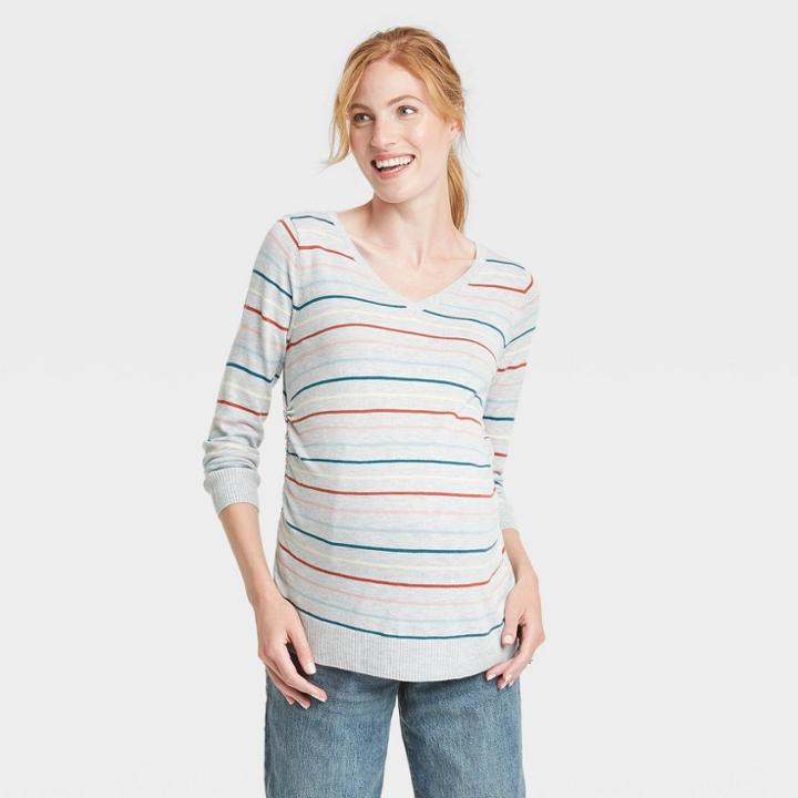 V-neck Essential Pullover Maternity Sweater - Isabel Maternity By Ingrid & Isabel Light Gray