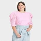 Women's Plus Size 3/4 Sleeve Eyelet Top - A New Day Pink