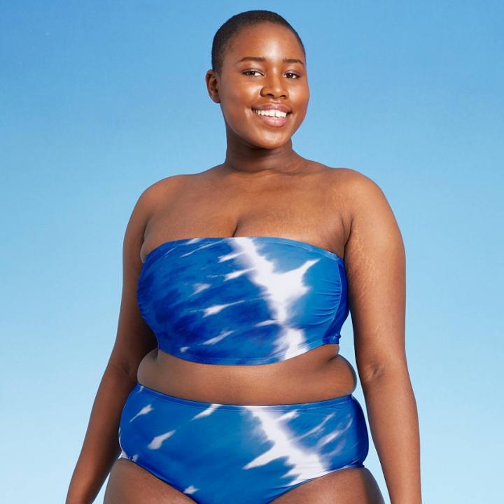 Juniors' Plus Size Longline Bandeau Bikini Top - Xhilaration Blue Tie-dye