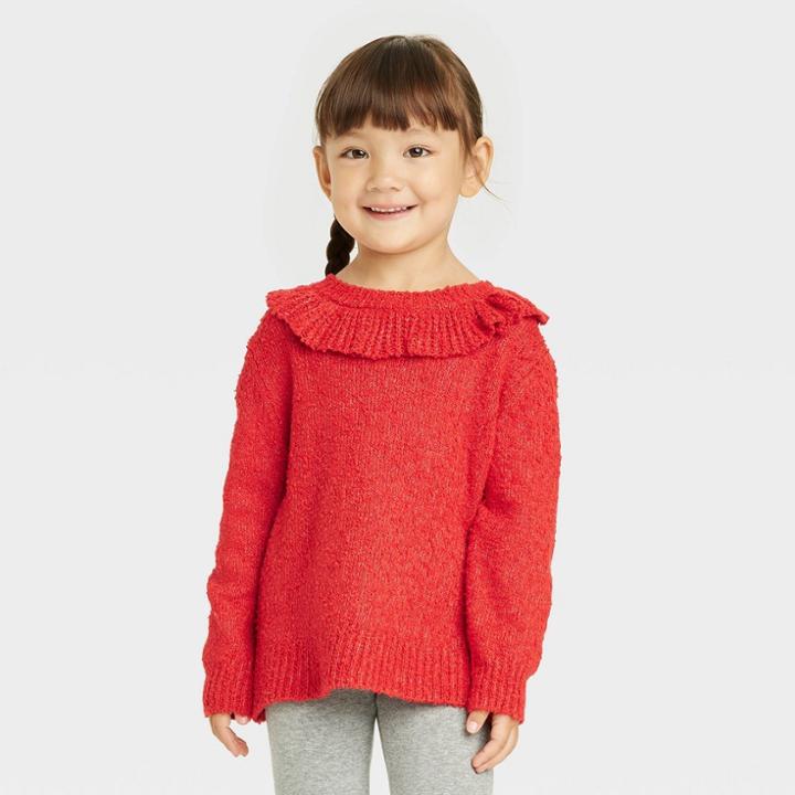 Toddler Girls' Ruffle Pullover Sweater - Cat & Jack Red