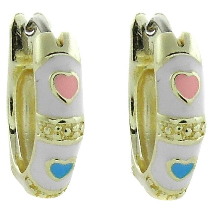 Distributed By Target Ellen 18k Gold Overlay Enamel Heart Design Hoop Earrings - White, Girl's
