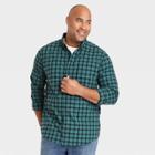 Men's Tall Plaid Regular Fit Stretch Poplin Long Sleeve Button-down Shirt - Goodfellow & Co Jade