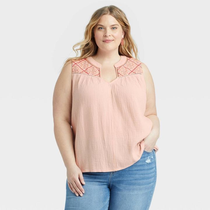 Women's Plus Size Sleeveless Gauze Tank Top - Knox Rose