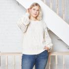 Women's Plus Size Crewneck Cable Knit Pullover Sweater - Universal Thread Cream