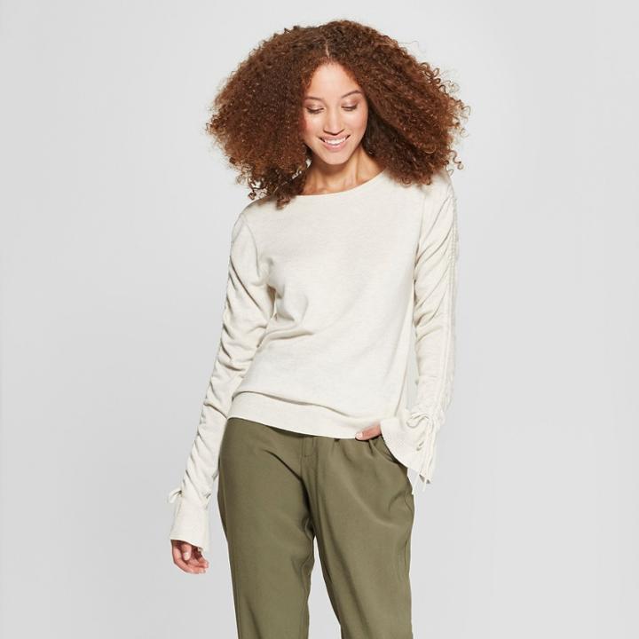 Women's Tie Sleeve Pullover Sweater - A New Day Cream (ivory)