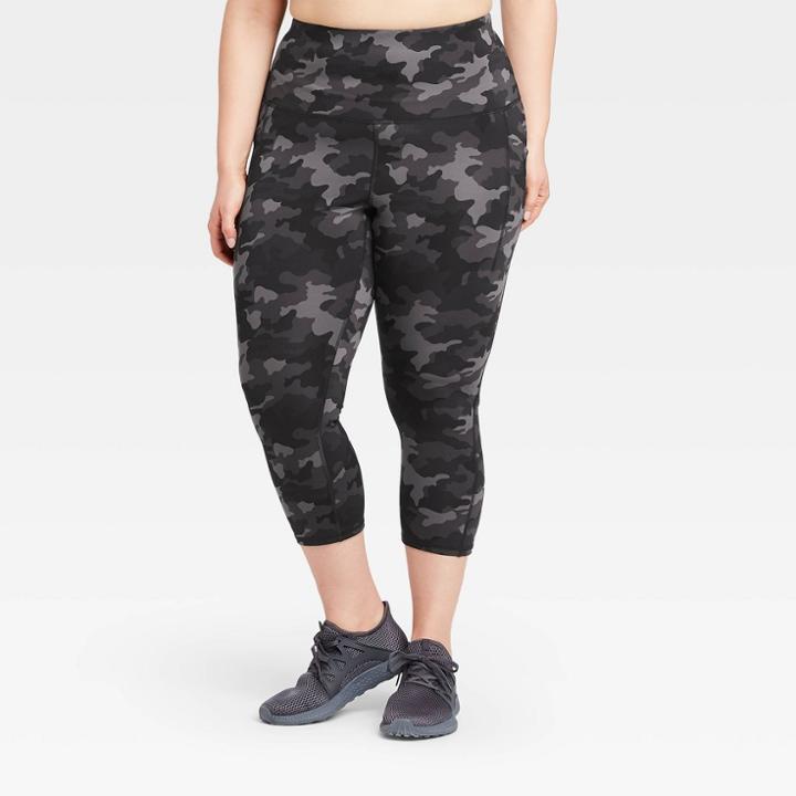 Women's Plus Size Camo Print Sculpted High-rise Capri Leggings 21 - All In Motion Black/gray 1x, Women's,