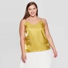 Women's Plus Size V-neck Metallic Satin Fashion Cami - A New Day Gold 1x, Women's,
