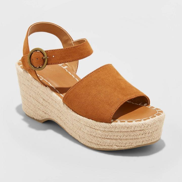 Women's Morgan Wide Width Microsuede Two Piece Espadrille Wedge Pumps - Universal Thread 5w Cognac, Women's, Size: