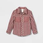 Toddler Boys' Double Knit Woven Long Sleeve Button-down Shirt - Cat & Jack Burgundy