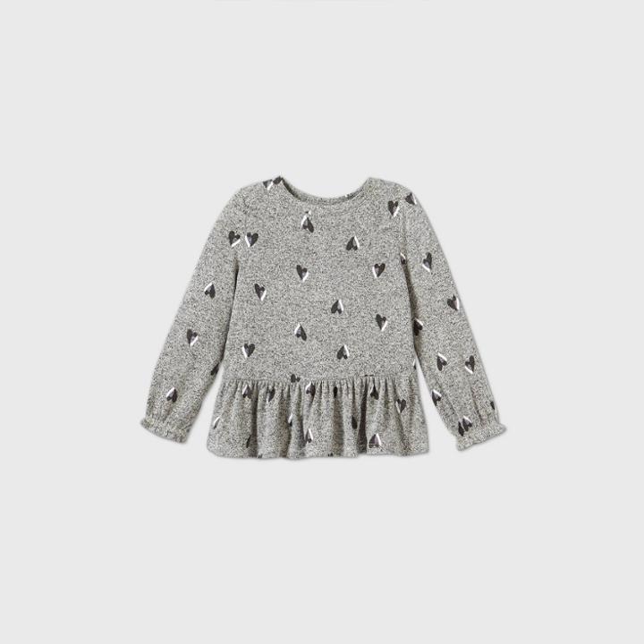 Toddler Girls' Long Sleeve Cozy Heart T-shirt - Cat & Jack Gray
