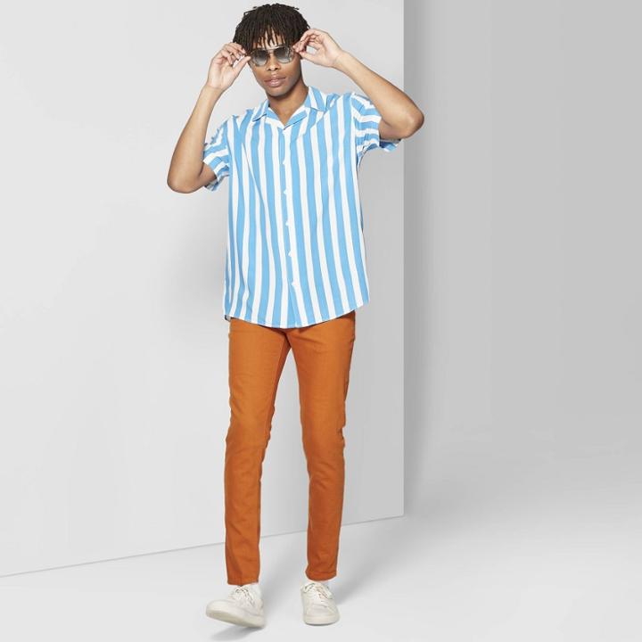 Men's Striped Short Sleeve Resort Button-down Shirt - Original Use Brilliant Blue