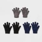 Boys' 3pk Gloves - Cat & Jack Gray/blue/black One Size, Iron Gray