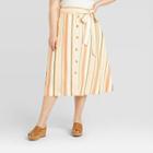 Women's Plus Size Striped Button-front Skirt - A New Day Cream 1x, Women's, Size: 1xl,