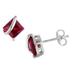 Target 2.3 Ct. T.w. Square Simulated Ruby Stud Earrings In Sterling