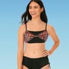 Women's Slimming Control Tie Front Bandeau Bikini Top - Beach Betty By Miracle Brands Multi Black S, Women's, Size: Small,