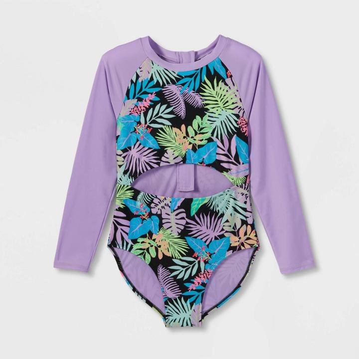Girls' 'just Vibing' Long Sleeve One Piece Rash Guard - Art Class