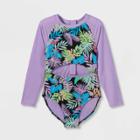 Girls' 'just Vibing' Long Sleeve One Piece Rash Guard - Art Class