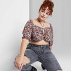Women's Plus Size Puff Short Sleeve Woven Top - Wild Fable Floral 1x, Multicolor Floral